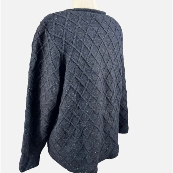 Land’s End Chunky Diamond 3D Pom Pom Rollneck Black Tweed Knit Sweater (Size 2X) - Picture 6 of 12